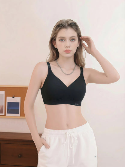 Sleek Minimalist Wireless Bra - Branded Straps, Smooth Fit & Modern Style