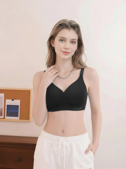 Sleek Minimalist Wireless Bra - Branded Straps, Smooth Fit & Modern Style